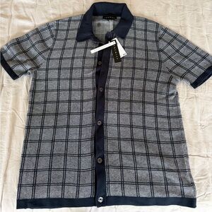 Premise Navy and Gray Short-Sleeve Button Polo